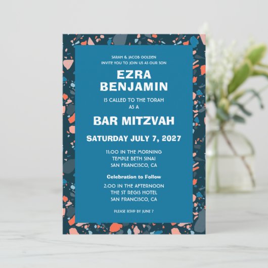 Terrazzo Hand Drawn Custom Bar Bat Mitzvah 招待状 (スタンド正面)