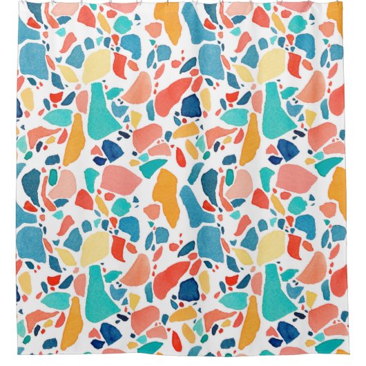 Terrazzo watercolor seamless pattern. Hand drawn o シャワーカーテン (正面)