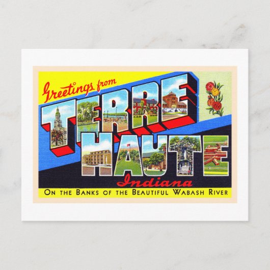 Terre Haute Indiana Vintage Large Letter Postcard ポストカード (正面)