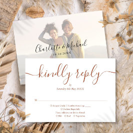 TerrecottaシンプルエレガントScript写真結婚の 出欠カード