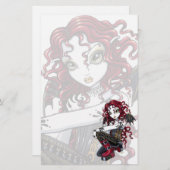 "Terri"のゴシック様式赤いバラの入れ墨の妖精の文房具 便箋 (正面/裏面)