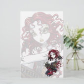 "Terri"のゴシック様式赤いバラの入れ墨の妖精の文房具 便箋 (スタンド正面)