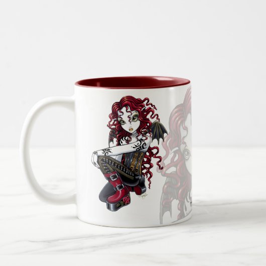 "Terri"のゴシック様式赤いバラの入れ墨の妖精の芸術のマグ ツートーンマグカップ (左)