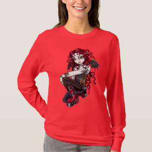 "Terri"のゴシック様式赤いバラの入れ墨の妖精の芸術の上 Tシャツ