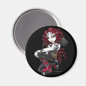 "Terri"ゴシック赤ローズタトゥーフェアリーのアートマグネット マグネット (正面/裏面)