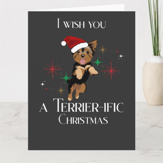 Terrier-ific Christmas Cute Dog Holiday Pun カード (正面)