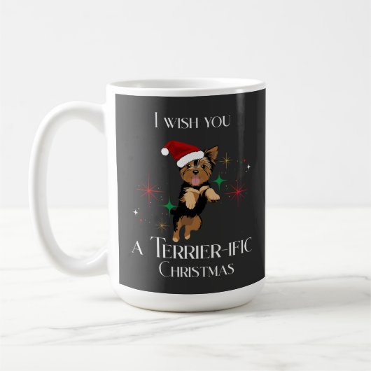 Terrier-ific Christmas Cute Dog Holiday Pun コーヒーマグカップ (左)
