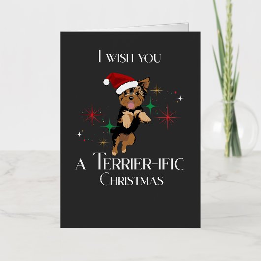 Terrier-ific Christmas Cute Dog Holiday Pun 箔シーズンカード (正面)