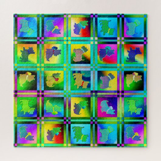 Terrier Silhouettes in a Checkeboard Pattern ジグソーパズル (横)