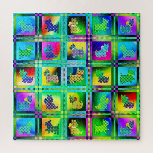 Terrier  Silhouettes  in a Checkeboard Pattern ジグソーパズル (縦)