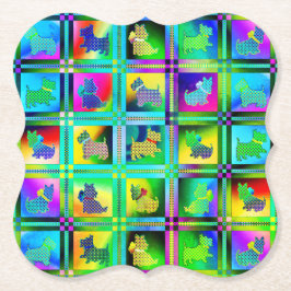 Terrier Silhouettes in a Checkeboard Pattern ペーパーコースター