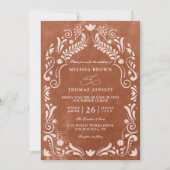 Terrocotta Papel Picado Budget QR Code Wedding 招待状 (正面)