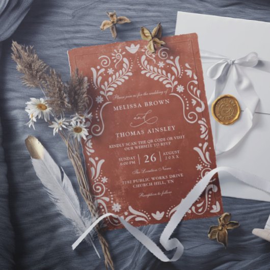 Terrocotta Papel Picado Budget QR Code Wedding 招待状
