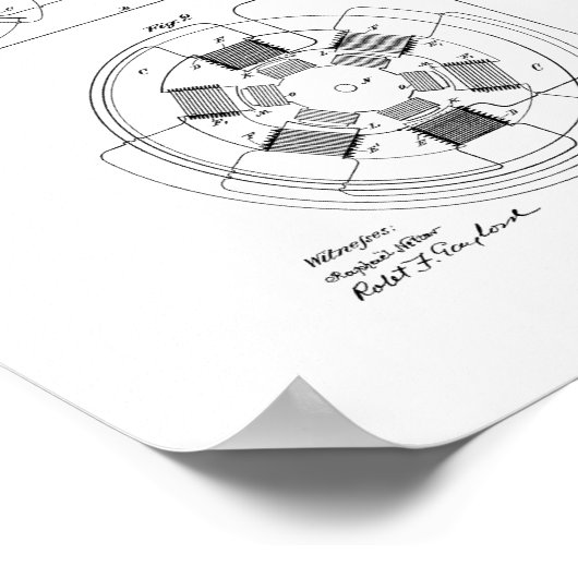 Tesla Alternating Motor Patent ポスター (角)