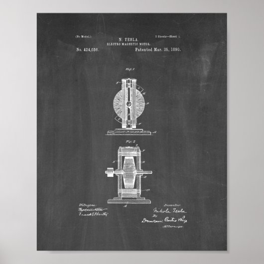 Tesla Electro Magnetic Motor Patent - Chalkboard ポスター (正面)