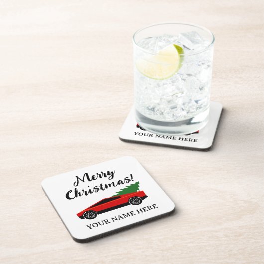 Tesla pickup truck carrying a Christmas tree コースター (右側)