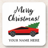 Tesla pickup truck carrying a Christmas tree コースター (正面)