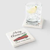 Tesla pickup truck hauling a Christmas tree ストーンコースター (横)