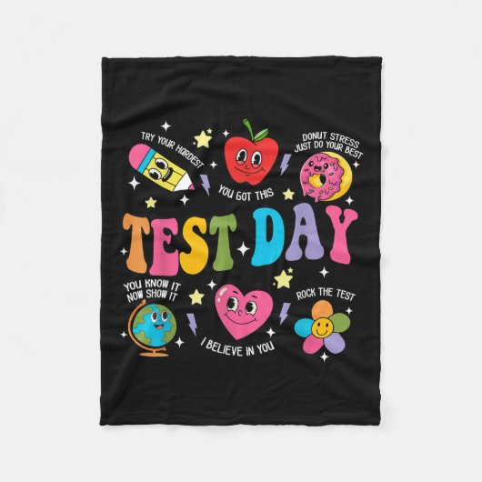 Test Day Rock The Test Testing Day Motivational Te フリースブランケット (正面)