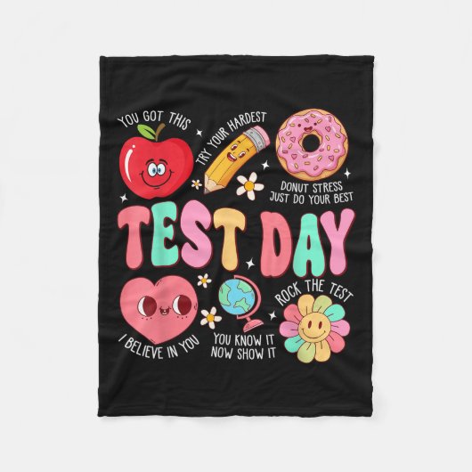 Test Day Rock The Test Testing Day Motivational Te フリースブランケット (正面)