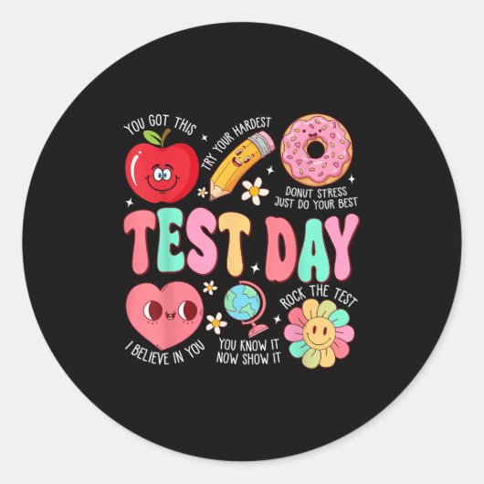Test Day Rock The Test Testing Day Motivational Te ラウンドシール (正面)
