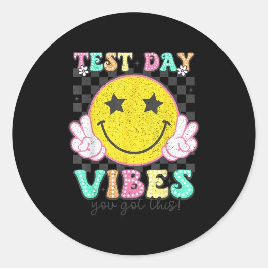 Test Day Vibes You Got This Retro Groovy Testing D ラウンドシール (正面)