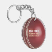 Test Match Red Cricket Ball with Custom Text キーホルダー (正面左)