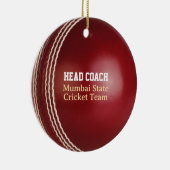 Test Match Red Cricket Ball with Custom Text セラミックオーナメント (右)