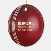 Test Match Red Cricket Ball with Custom Text セラミックオーナメント (左)