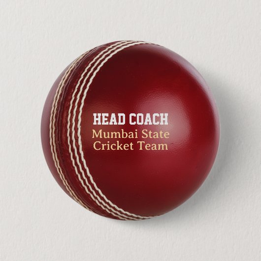 Test Match Red Cricket Ball with Custom Text 缶バッジ (正面)