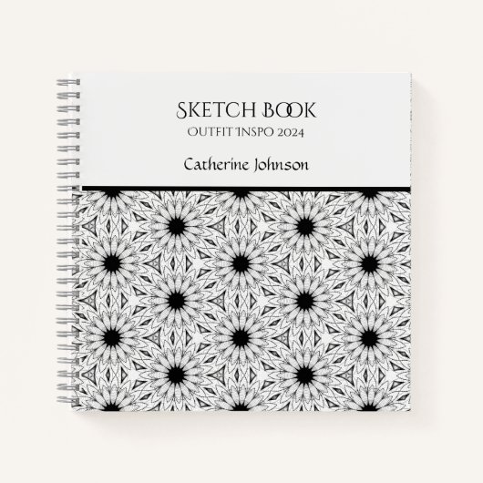 Test - Monochrome Flower pattern Notebook ノートブック (正面)
