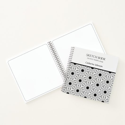 Test - Monochrome Flower pattern Notebook ノートブック (内部)