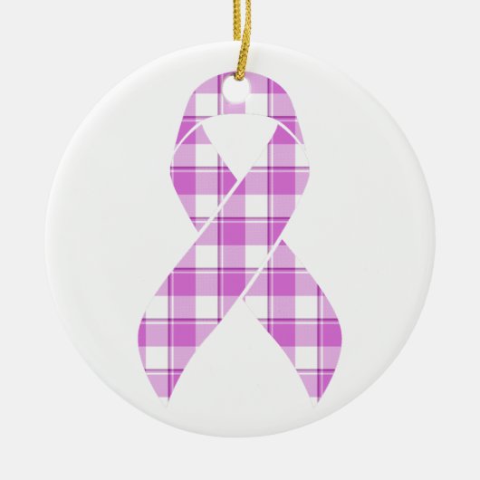 Testicular Cancer Awareness Plaid Purple Ribbon セラミックオーナメント (正面)