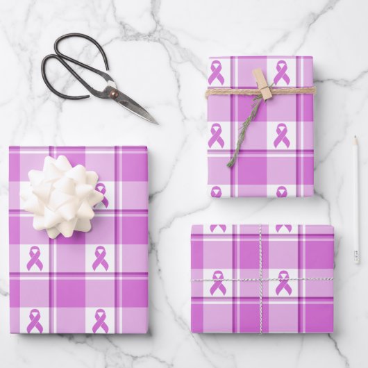 Testicular Cancer Awareness Plaid Purple Ribbon ラッピングペーパーシート (正面)