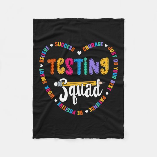 Testing Squad Motivational Test Day Words Heart Te フリースブランケット (正面)