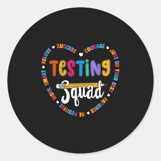 Testing Squad Motivational Test Day Words Heart Te ラウンドシール (正面)