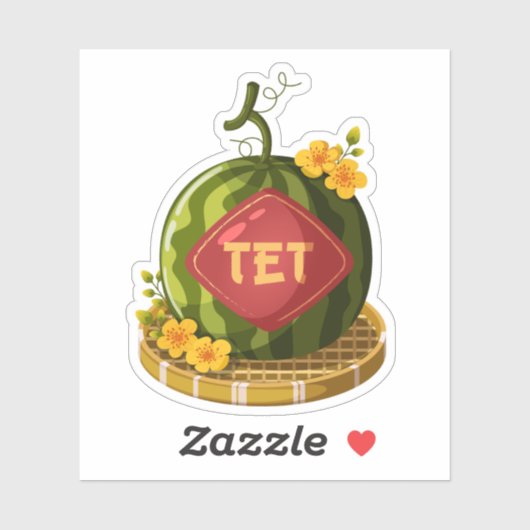 Tetの縁起の良いスイカとホアマイの花 シール (シート)