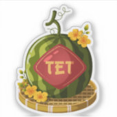 Tetの縁起の良いスイカとホアマイの花 シール (正面)