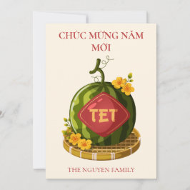 Tet スイカとオウギバナの花 Lunar New Year シーズンカード