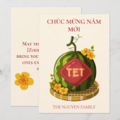Tet スイカとオウギバナの花 Lunar New Year シーズンカード (正面/裏面)