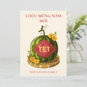 Tet スイカとオウギバナの花 Lunar New Year シーズンカード (スタンド正面)