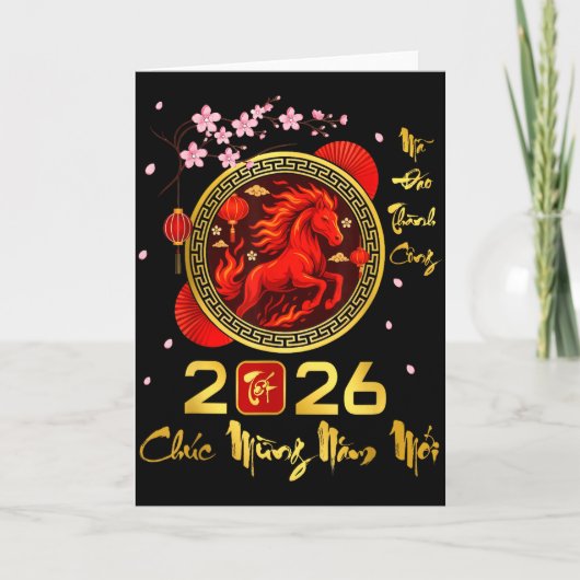 Tet 2026 Vietnamese Year Horse Lunar Chinese New Y カード (正面)
