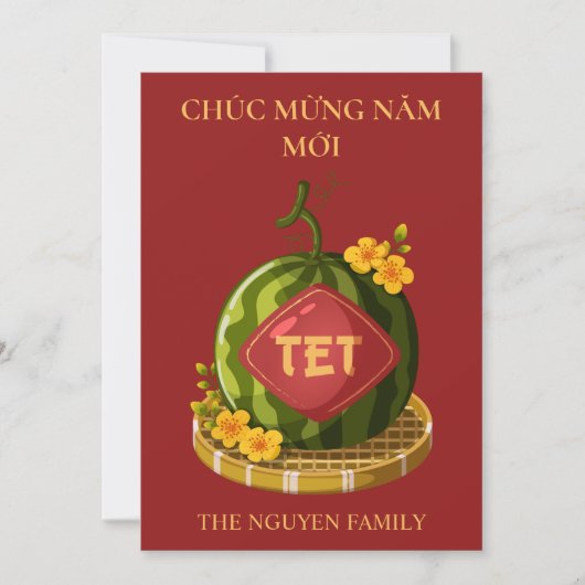 Tet Watermelon with Ochna Flowers Lunar New Year シーズンカード (正面)