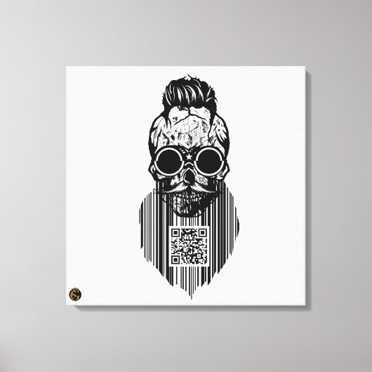 Tete de mort code barre QR G-Skulls avec barbe 4 キャンバスプリント (正面)