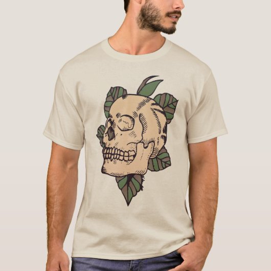 tete de mort crane feuille old school tattoo 2 tシャツ (正面)