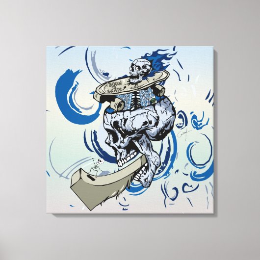 Tete de mort crâne skate rampe skateboard 1 キャンバスプリント (正面)