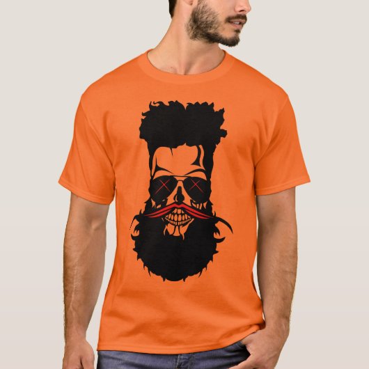 tete de mort hipster barbe barbu moustache coiffur tシャツ (正面)