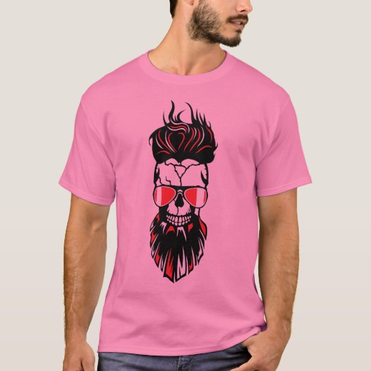 tete de mort hipster barbu barbe lunette coiffure  tシャツ (正面)