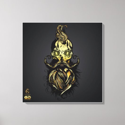 Tête de mort hipster barbu et moustachu or キャンバスプリント (正面)