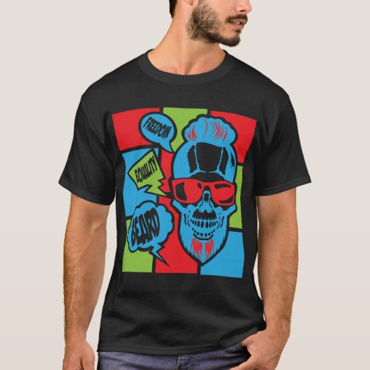 tete de mort hipster citation barbe freedom beard tシャツ (正面)